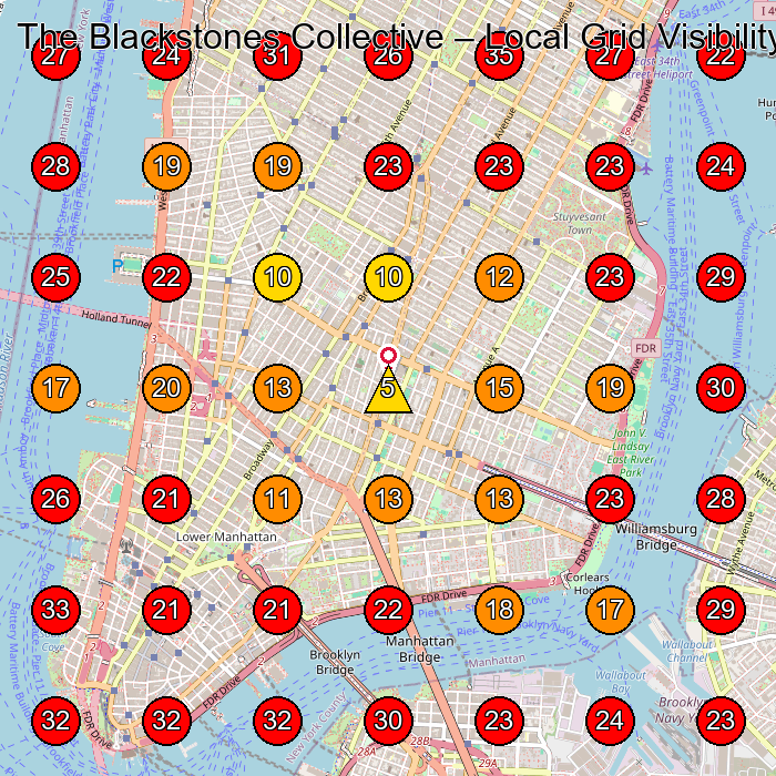 The Blackstones Collective GeoGrid visibility map for Hair Salon in New York